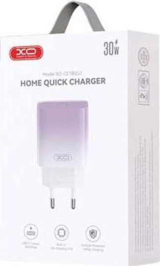 XO Charger Without Cable with USB-C Port 30W Power Delivery Purple-White (CE18)
