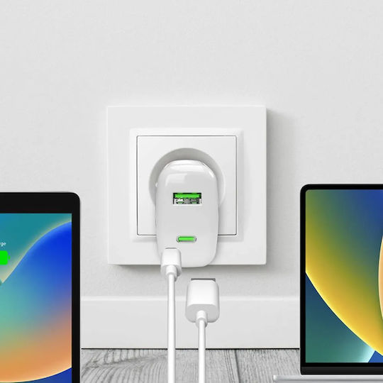 Puro Φορτιστής Χωρίς Καλώδιο GaN με Θύρα USB-A και Θύρα USB-C 65W Power Delivery Λευκός (Minipro)
