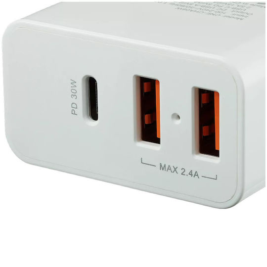 Canyon Φορτιστής Χωρίς Καλώδιο με 2 Θύρες USB-A και Θύρα USB-C 30W Power Delivery Λευκός (CNE-CHA08)