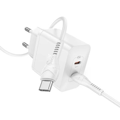 Hoco Зарядно с 2 USB-C порта и кабел USB-C - USB-C 45W Доставка на енергия Бял (N35)