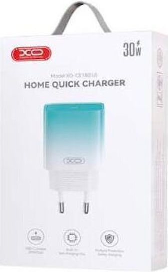 XO Charger Without Cable with USB-C Port 30W Power Delivery Blue-White (CE18)