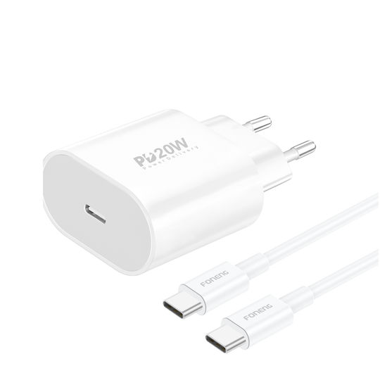 Foneng Φορτιστής με Θύρα USB-C και Καλώδιο USB-C - USB-C 20W Power Delivery Λευκός (EU39)