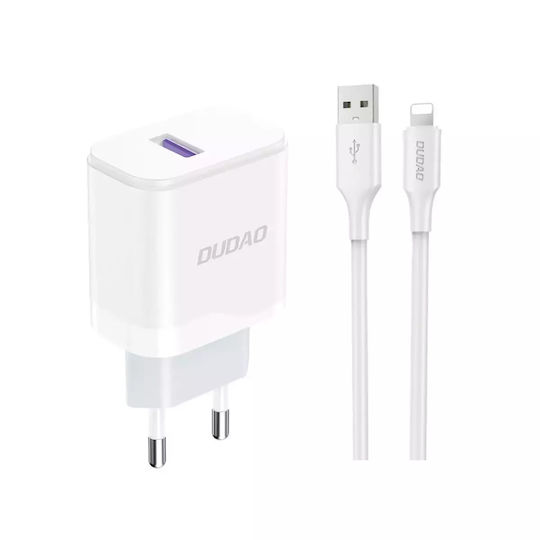 Dudao Φορτιστής με Θύρα USB-A και Καλώδιο Lightning 18W Λευκός (A20EU)