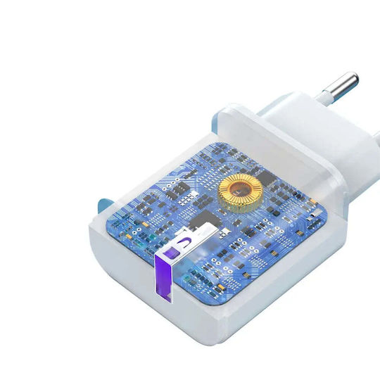 Dudao Φορτιστής με Θύρα USB-A και Καλώδιο USB-C 18W Λευκός (A20EU)