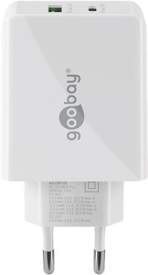 Goobay Φορτιστής Χωρίς Καλώδιο με Θύρα USB-A και Θύρα USB-C 30W Power Delivery Λευκός (61674)