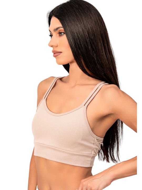 Women's Ribbed Cross Back Sports Bra Kota Kt6433-beige