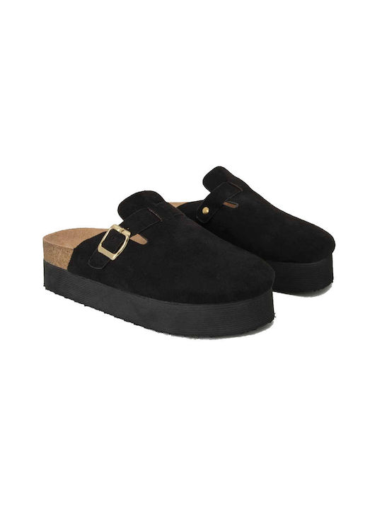 Women's Double Sole Clogs Buybrand Suede Black Bb-502