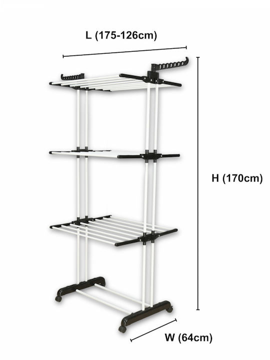 Herzberg Floor Garment Rack made of Metal Telescopic White 64x170cm