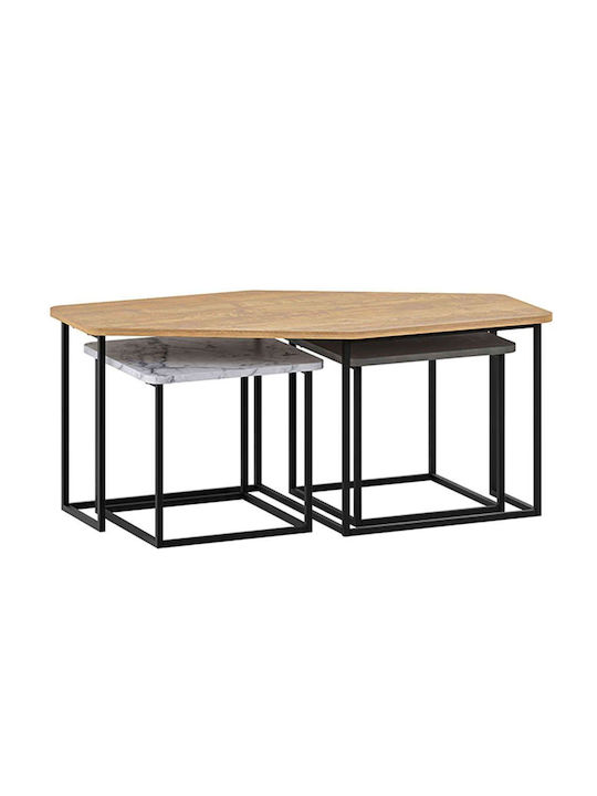 Megapap Kaffeetische Nesty Holz Saphhire Eiche Rechteckig Grau Retro Weiß Marmor-Effekt 3Stücke M110xL60xH48cm