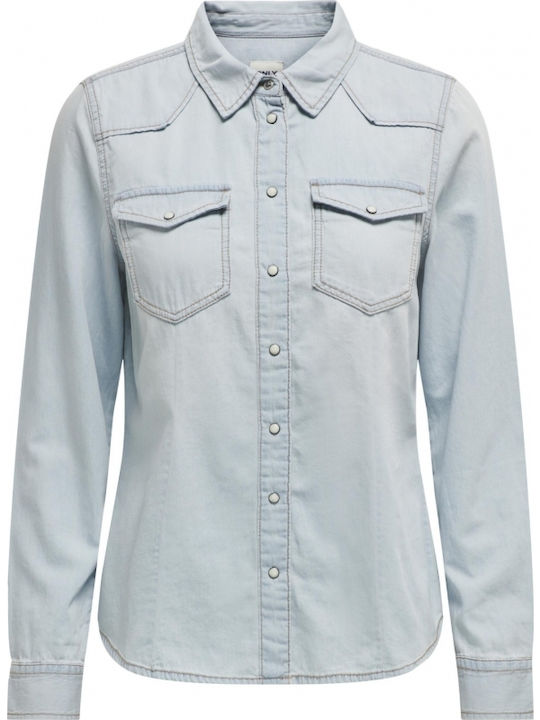 Long Sleeve Women's Denim Shirt Light Blue