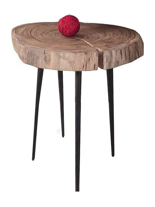Round Side Coffee Table Patel Made of Solid Wood Beige W35xL34xH54cm EA7104,1