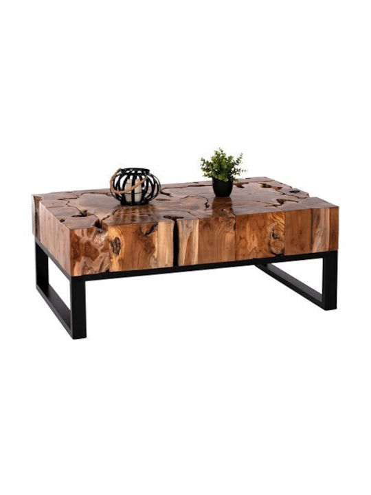 Rectangular Central Coffee Table Made of Solid Wood Natural W120xD70xH48cm