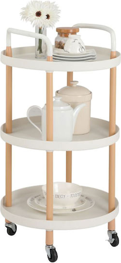 Round Metal Side Table with Wheels White Natural M48xP48xH81.5cm