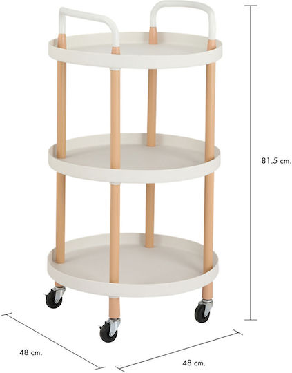 Round Metal Side Table with Wheels White Natural M48xP48xH81.5cm