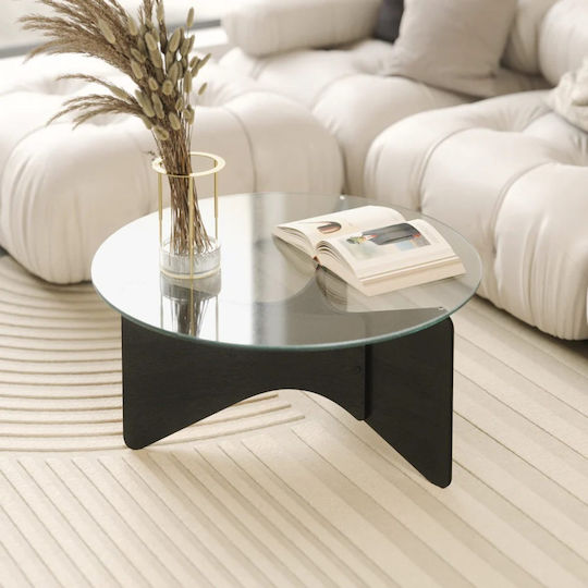 Στρογγυλό Κεντρικό Τραπεζάκι Madera Γυάλινο Μαύρο Μ84xΠ84xΥ38εκ.