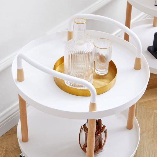 Round Side Metal Coffee Table with Wheels White / Natural W48xL48xH51.5cm