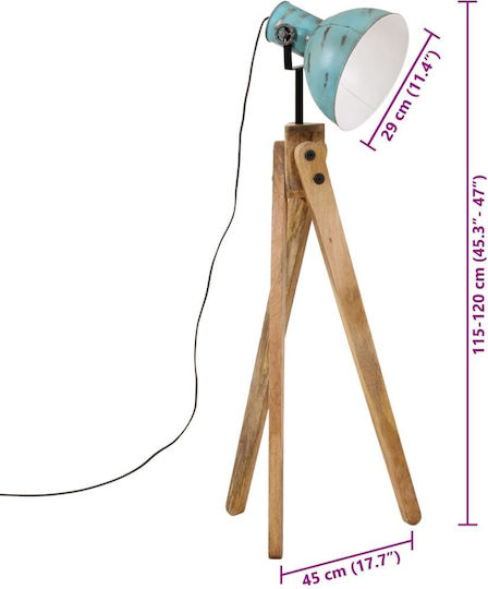 vidaXL Floor Lamp H120xL45 cm with E27 Bulb Holder Antique Blue