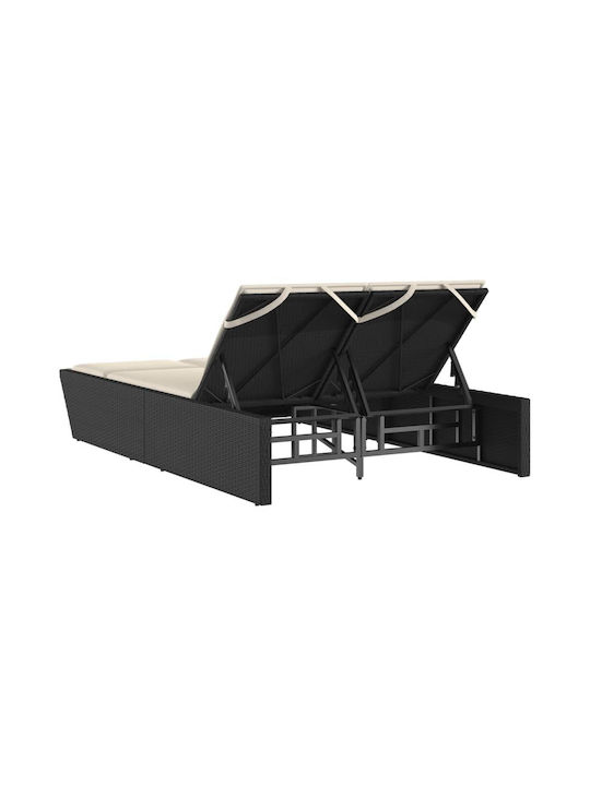Ξαπλώστρα Διπλή Rattan με Μαξιλάρι Μαύρη 110x200εκ.