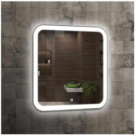 Правоъгълена Банско Огледало LED Touch 80x80см Бял