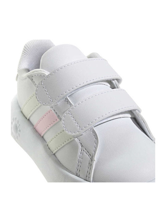 Grand Court 2.0 Kids Sneakers with Hoop & Loop Closure Cloud White / Crystal Jade / Clear Pink