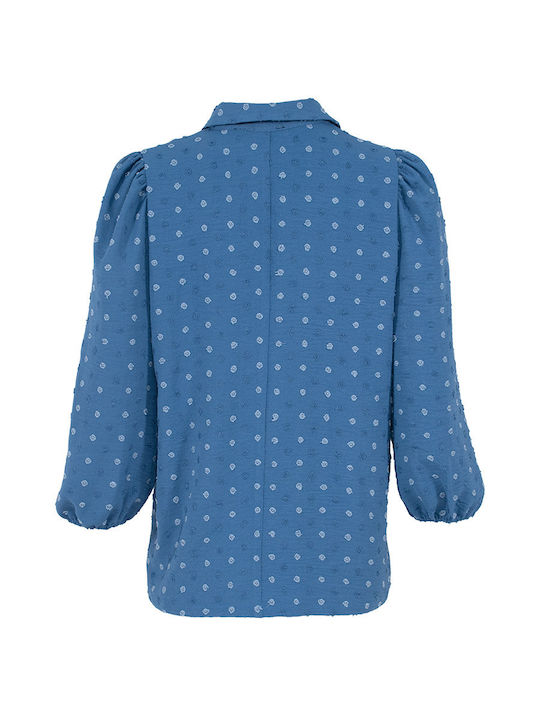 Blaue Bluse mit Blumenmuster