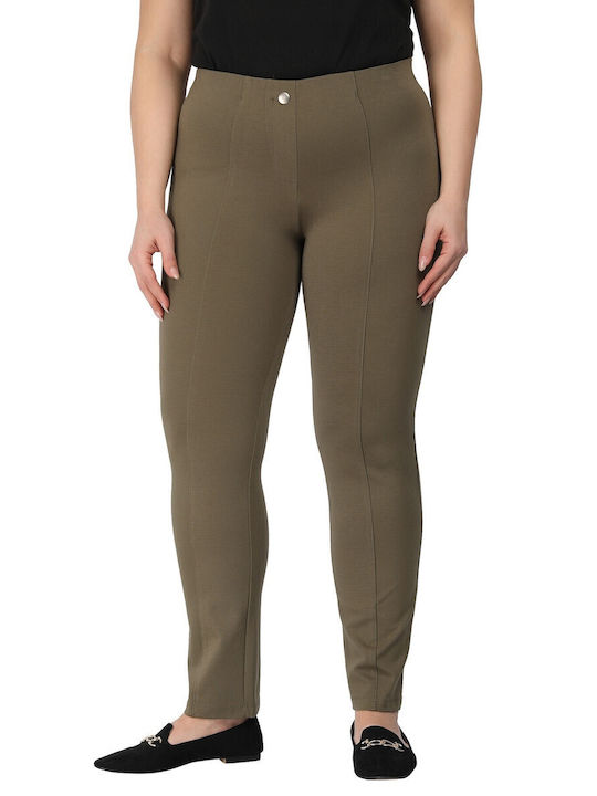 Women's Fabric Trousers with Elastic Straight Line Olive