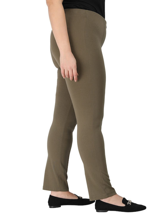 Women's Fabric Trousers with Elastic Straight Line Olive
