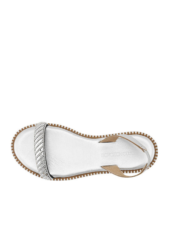 Nishin Leather Women's Flat Sandals in Silver Color