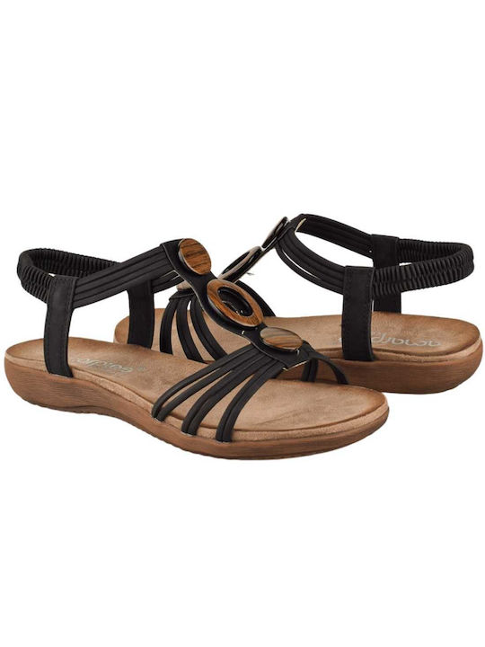 Amarpies Women's Flat Sandals Anatomic in Black Color