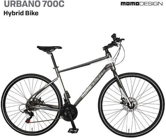 MomoDesign 28" Сив Колело Улично осветление с Скорости и Механични Дискови Спирачки