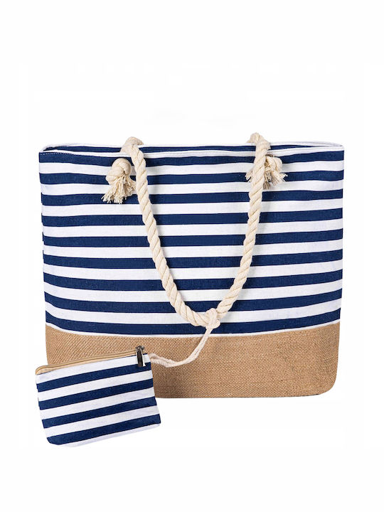 Zola Beach Bag with Wallet Blue with Stripes