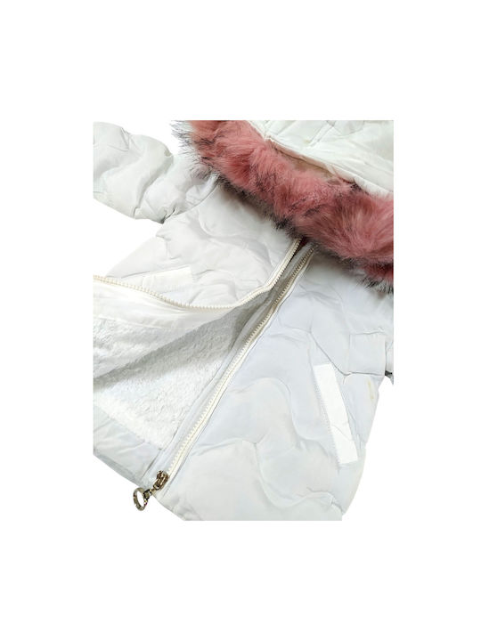 Baby Train Fur Lined Coat White Pink