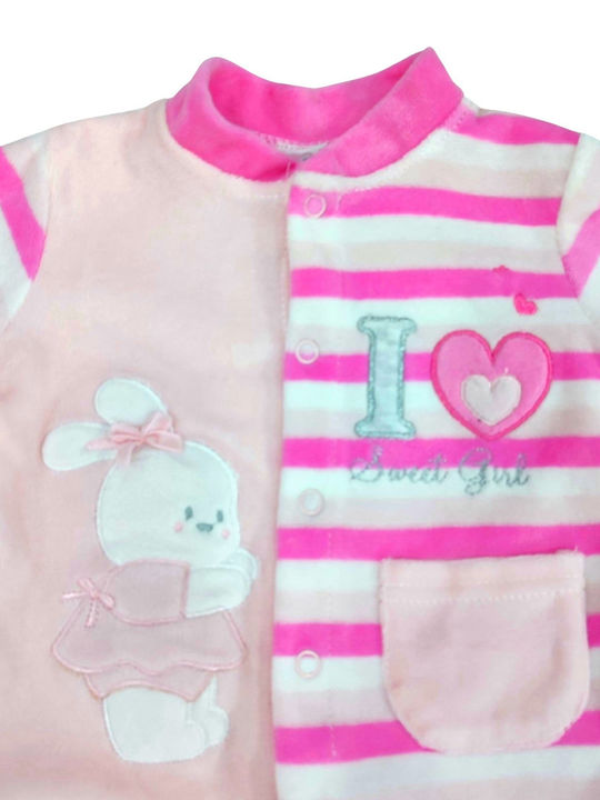 Baby Train Velvet Striped Bodysuit/Pink Bunny