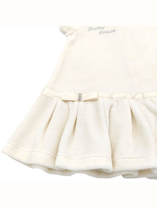 Baby Train Velvet Dress with Bowties White