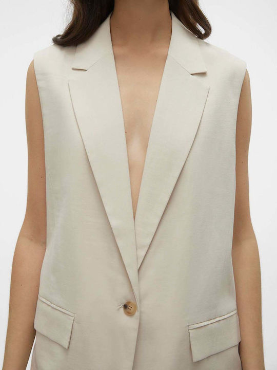 Vero Moda Long Women's Vest with Buttons Beige