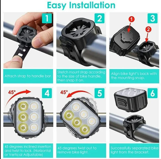 Bicycle Light Set Zola Front Rear Usb Ip65 Usb Type-c Cable Square Pattern 6 Lighting Modes