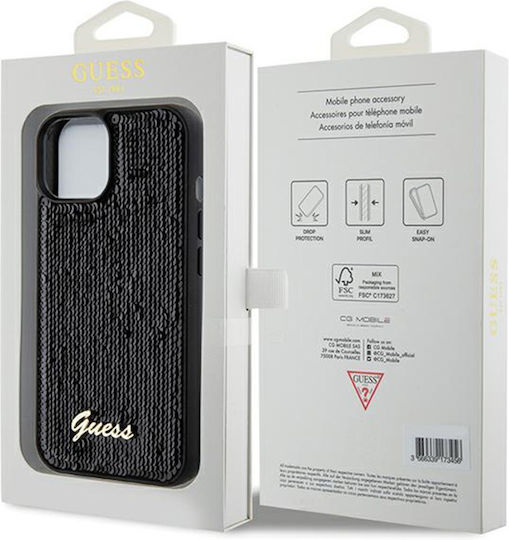 Guess Sequin Script Metal Umschlag Rückseite Kunststoff Schwarz (iPhone 14)