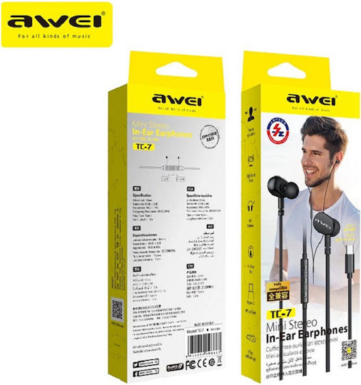Awei TC-7 In-ear Handsfree με Βύσμα USB-C Μαύρο
