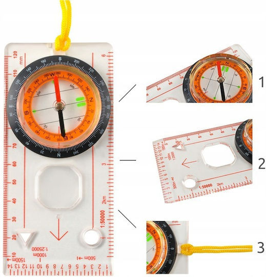 Map Compass Zola Ruler Magnifying Glass Hooks Ideal Hiking 12.7x6x1.6 Cm
