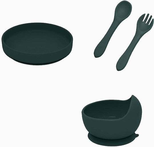Petite & Mars Feeding Set made of Silicone with Non-slip Base Green for 6+ months