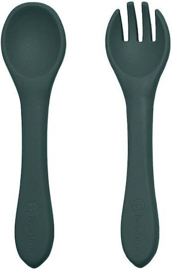 Petite & Mars Feeding Set made of Silicone with Non-slip Base Green for 6+ months