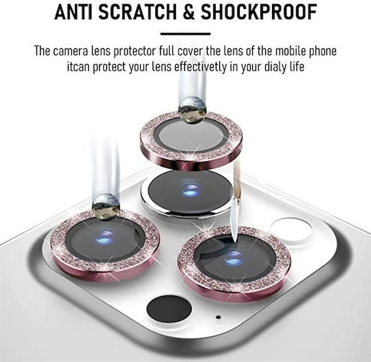 3D Metal Glitter Προστασία Κάμερας Tempered Glass Ροζ-Χρυσό για το iPhone 15 Pro / 15 Pro Max