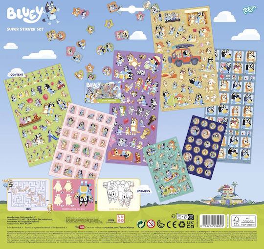 Totum Aufkleber Set Bluey für Kinder 3+ Jahre alt+ Jahre 10Stück