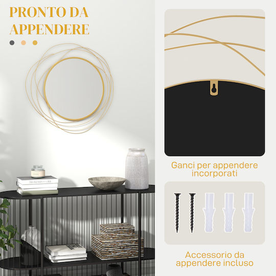 HomCom Oglindă de Perete cu Auriu Ramă din Metalic Diametru 65cm 1buc