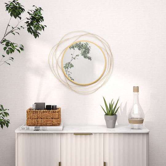 HomCom Oglindă de Perete cu Auriu Ramă din Metalic Diametru 65cm 1buc