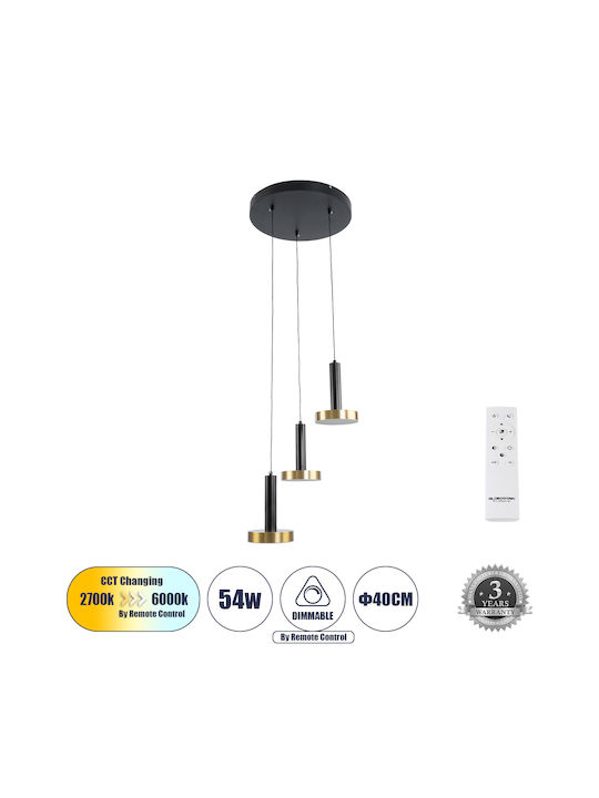 GloboStar ZANE Black LED Pendant Ceiling Light with Warm to Cool White Light 60x20x20cm