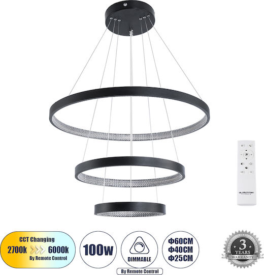 GloboStar Diamond Κρεμαστό Φωτιστικό Μαύρο LED με Ρυθμιζόμενο Λευκό Φως 94.5x68.5x90εκ.