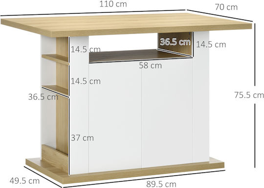 Table Kitchen Wooden White and wood color 110x70x75.5cm