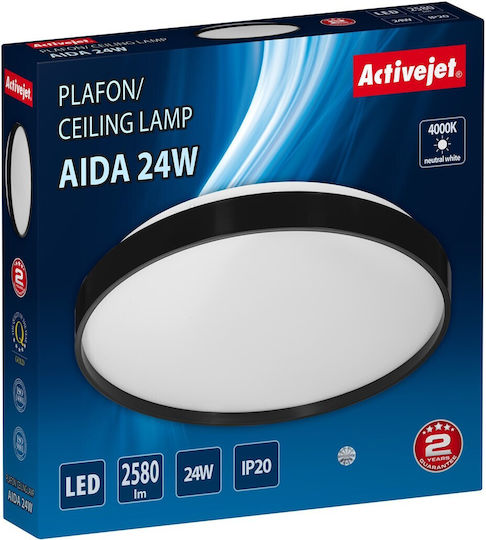 Active Jet Πλαφονιέρα Οροφής Μαύρη με Ενσωματωμένο LED