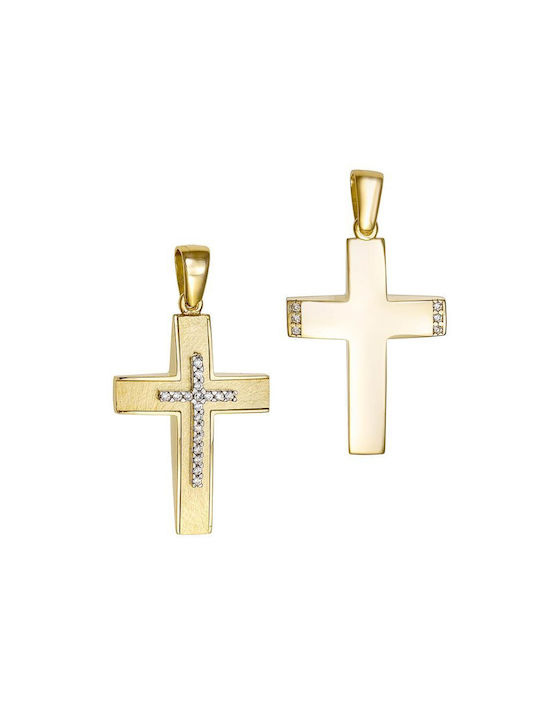 Papoulidis Jewellery Femeiesc Aur Cruce 14K Față și spate cu Lanț